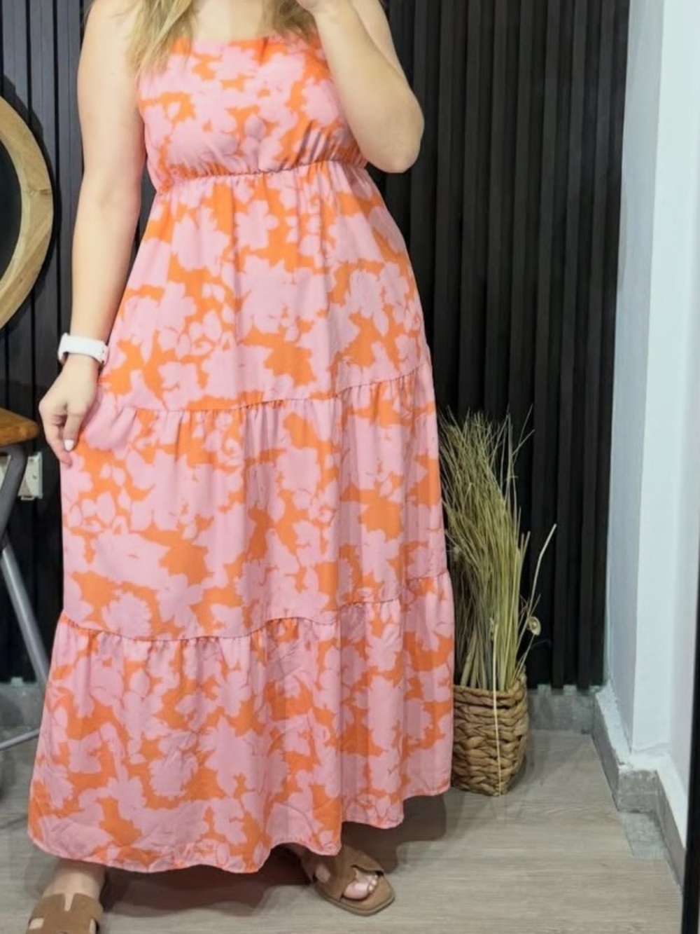 Social Standard by Sanctuary Pink and Orange Floral-Print Tiered Maxi Dress